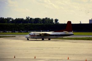 This rather elderly Mesaba F-27 was scrapped shortly after I took this shot through the tinted windows of the Northwest club louonge at MSP in the early 1980's.