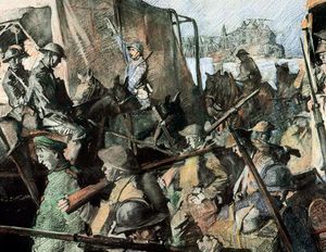 1918년 조지 매튜스 하딩의 몽생페르로 가는 수송 행렬, AEF 부대는 제3미국 보병사단이다.