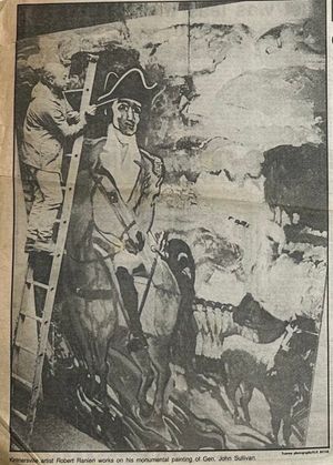 킨터스빌의 예술가 로버트 라니에리가 1983년 존 설리번 장군의 기념비적인 그림을 작업하고 있다.