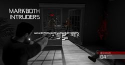 마크 앤 실행(Mark and Execute) 게임 플레이 사용. 샘 피셔는 튜토리얼 회상에서 강도를 총으로 쏜다.