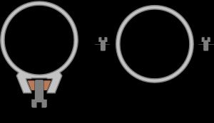 차이스 레일 호환 망원 조준경 및 마운트 (왼쪽)와 전통적인 링 마운트 (오른쪽)의 도면. 둘 다 피카티니 레일 리시버 인터페이스를 특징으로 합니다.