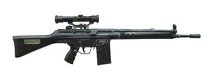 스웨덴 Ak4OR (H&K G3 변종)에 헨솔트 4×24 M1 망원 조준경이 장착된 모습