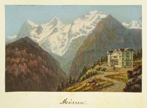 뮈렌, 약 1875년 (배경: 아이거, 묀히 그리고 융프라우. 하인리히 뮐러의 에칭)