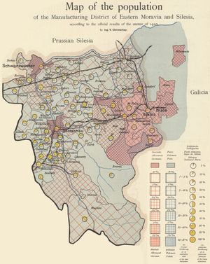 빌라모비체를 다수 독일인 정착지로 식별하는 1910년 인구 조사 지도.