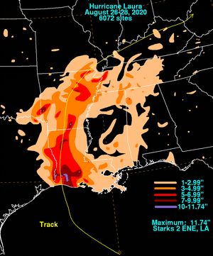 허리케인 로라의 강우량.
