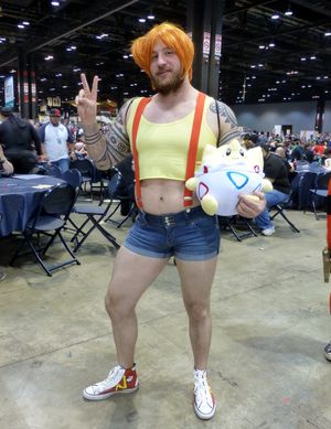 2015년 시카고 코믹 & 엔터테인먼트 엑스포에서 인기 애니메이션 포켓몬의 나옹으로 크로스플레이하는 사람.