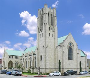 텍사스주 갤버스턴의 제1 복음주의 루터교회. 독일 이민자들이 1850년 갤버스턴에 제1 독일 복음주의 루터교회로 설립. 그림은 1957년에 지어진 두 번째 건물로, 현재 교인들이 사용하고 있다.