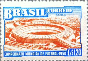 1950년 FIFA 월드컵을 기념하는 우표에 마라카낭 경기장이 그려져 있다.