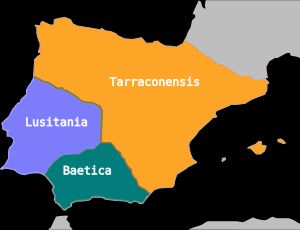 기원전 27년 아우구스투스 개편 이후의 히스파니아 속주. 타라코넨시스가 가장 넓은 영역을 차지한다.