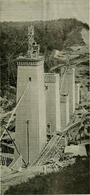 1901년 토코아 인근 노스브로드 강 위의 웰스 고가교 건설