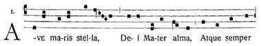 1912년 Antiphonale Romanum의 "아베 마리스 스텔라" 시작 부분
