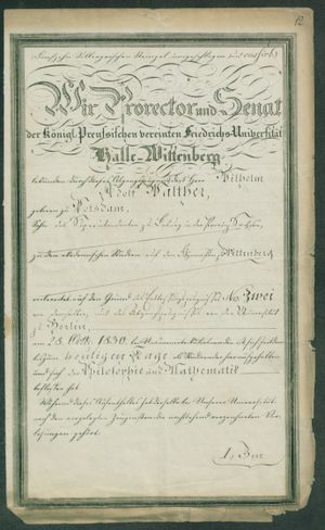 1833년 졸업장 (출처: 포즈난 (Posen) 주립 기록 보관소)