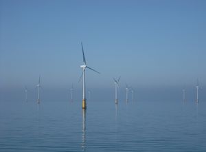 월니 섬 앞바다의 배로 해상 풍력 발전소