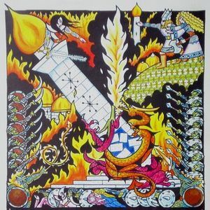 곤돌린의 함락 당시 투르곤의 탑 붕괴. 톰 로백의 그림