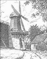 18세기 쾨니히스보른 제염소. 왼쪽 끝에 가지틀 장치, 중앙에 풍력 펌프 시설