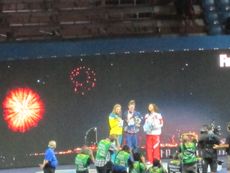 2013년 세계 수영 선수권 대회 시상대에 선 프랭클린 (가운데)