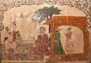 잠무(Jammu)의 힌두 사원에 있는 구루 나나크(Guru Nanak) 벽화