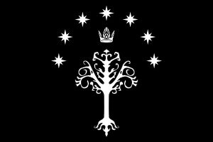 미스릴과 금으로 만들어진 왕관이 있는 곤도르 왕의 기