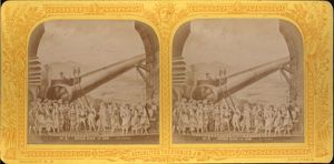 스테레오스코프 카드, 자크 오펜바흐의 오페레타 달나라 여행의 한 장면을 보여준다.