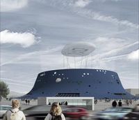 예술가가 제안한 경기장 컨셉, "푸른 화산"이라는 별명으로 불림