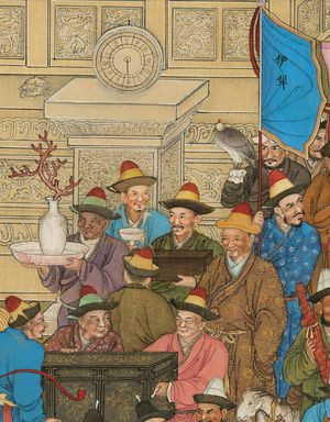 일리}}) 대표단, 1761년 베이징 (베이징)에서. 만국래조도에서 발췌