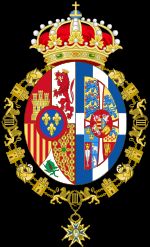 스페인의 왕대비 소피아의 전용 문장. 오른쪽에 그리스 왕국의 국장이 포함되어 있다.