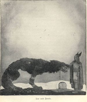 존 바우어 작, 《티르와 펜리르》(Týr and Fenrir, 1911년)