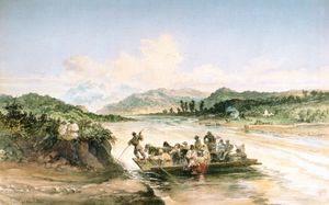 아메데오 프레지오지의 1869년 수채화, 올트강을 건너다