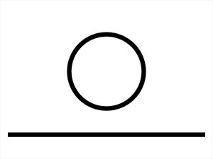 최초의 테스트 패턴, 가운데에 동그라미와 밑에 줄이 있다.