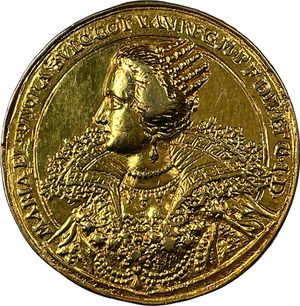 1620년경의 금 초상 메달에 새겨진 마리아 엘레오노라
