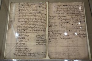 토지 증서, 1664년 5월 31일, 윌렘 호프마이어가 트로이 인근 허드슨 강에 있는 3개의 섬을 3명의 모히칸 원주민으로부터 매입 - 올버니 역사 예술 연구소