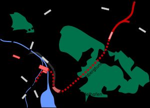 1981-90년 초기 건설: 중앙역에 3개의 터널, 2개의 새로운 역 및 새로운 플랫폼 건설. 폐쇄된 레텐 터널은 회색