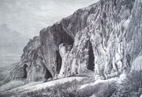 그리말디 골격이 발견된 그로테 데이 발치 로시(로셰 루주). 1877년 그림