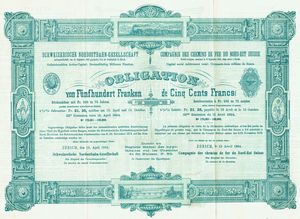 1884년 4월 15일, 500 스위스 프랑 가치의 스위스 북동부 철도 회사 채권