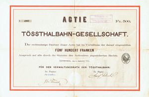 퇴스탈 철도 노선-Gesellschaft의 주식, 1875년 9월 2일 발행