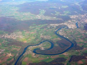 Rhine과 Jestetten이 왼쪽에 있는 중앙의 항공 뷰