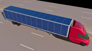 테슬라 세미 트럭 태양광 트레일러 3D 스케치. 약 15kW의 태양광 설치 잠재력