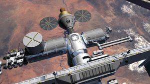 국제 우주 정거장에 도킹한 오리온