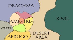 강철의 연금술사에서 아메스트리스와 주변 국가의 지도