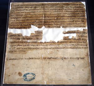 1076–1078년, 즈보니미르 왕이 스플리트의 성 베네딕토회 수녀원장에게 라자니의 푸스티카 토지를 기증한 내용.