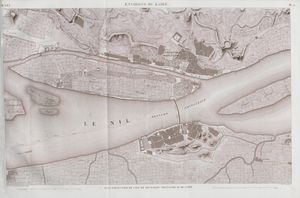 1800}}년경 로다 섬에서 바라본 기자와 다리, 이집트 묘사