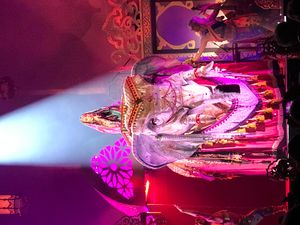 셰어, 인도 스타일로 옷을 입고 옥슨 힐, 메릴랜드 콘서트에서 "가야트리 만트라"라는 노래를 부르다 (2017년 3월 19일)