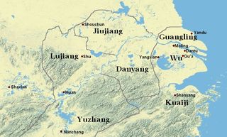 손책이 활약한 양주 북부의 상세 지도. 관련 지역이 지도에 표시되어 있습니다.