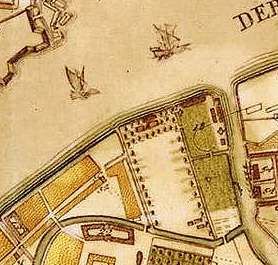 1737년 도시 지도에 표시된 마르스 광장 부지