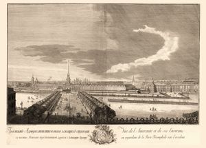 1753년 해군 제독 근처의 넵스키 대로. 판화 A. 카찰로프