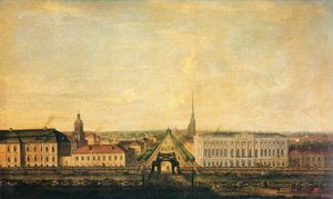 18세기 3분기 넵스키 대로와 스트로가노프 궁전의 모습.