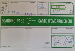 1979년 에어 캐나다의 손으로 쓴 탑승권