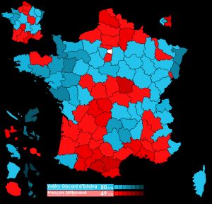 2차 투표 지역별 최다 득표자.  발레리 지스카르 데스탱,  프랑수아 미테랑