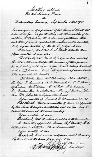 1875년 9월 8일 뉴욕에서 열린 신지학협회 창립 제안 회의록