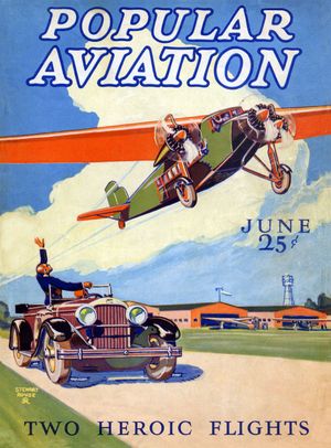 지프 데이비스가 발행한 최초의 잡지인 Popular Aviation(1928년 6월) 초창기 호. 스튜어트 라우즈의 삽화. 지프 데이비스의 잡지는 그 후 10년 동안 그림 표지를 특징으로 했다.
